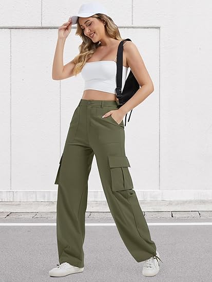 Dames Cargo Broek Met Hoge Taille En Wijde Pijpen