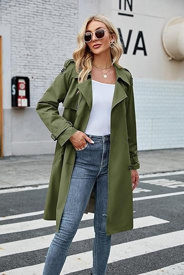 Elegante Vrouwen Midi Trenchcoat Dubbelrijig met Ceintuur