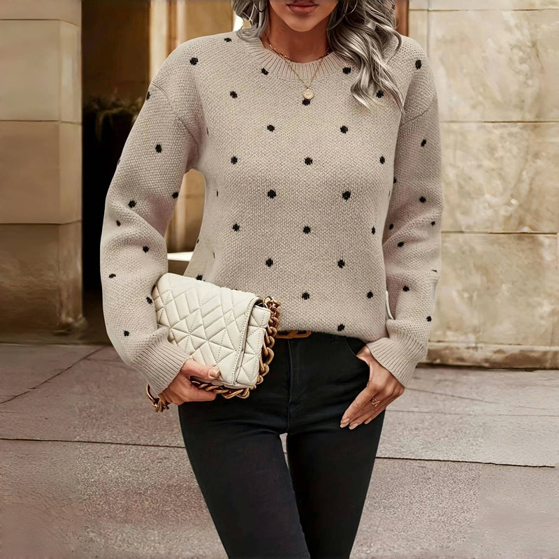 Pull tricoté à pois et col rond Chaud et doux pour femmes