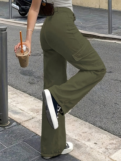Dames Cargo Broek Met Hoge Taille En Wijde Pijpen