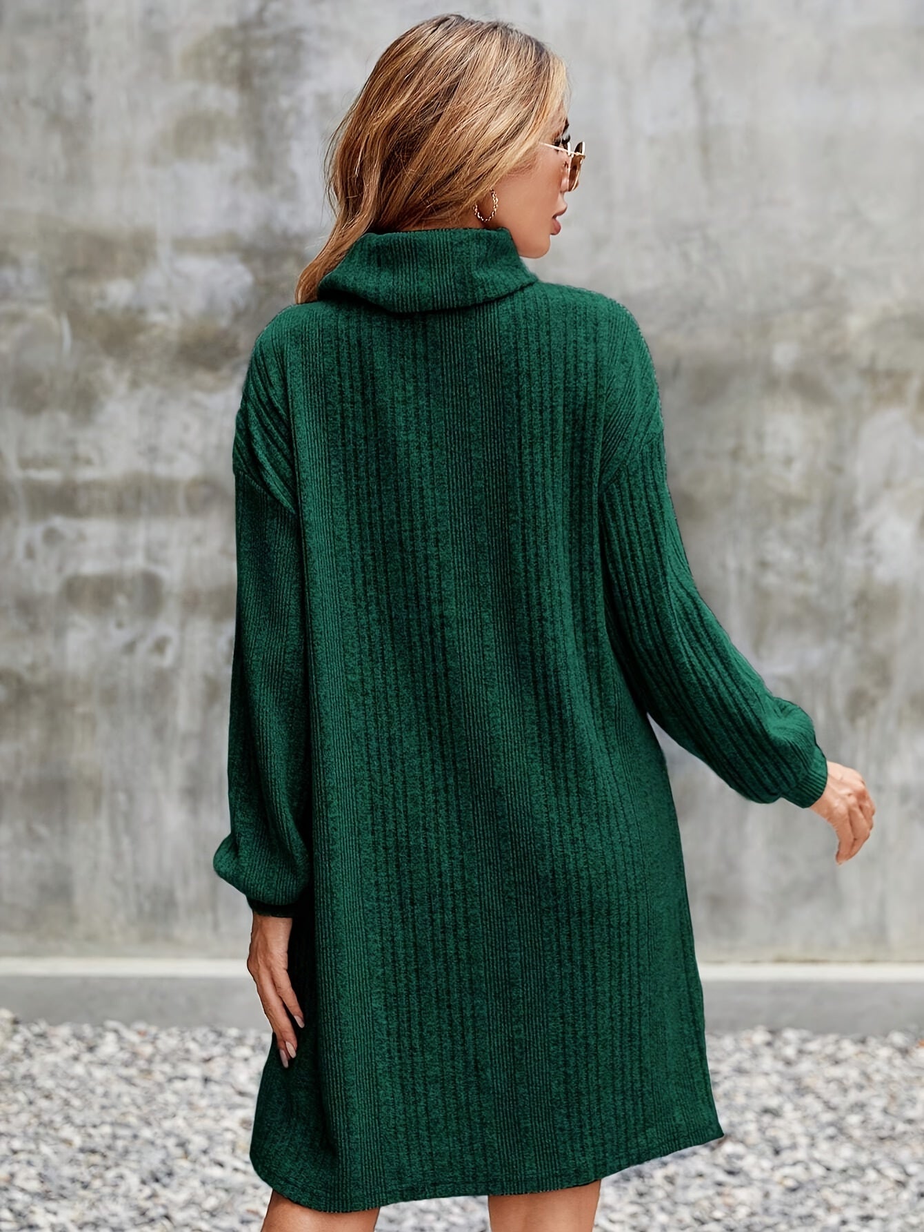Warme Geribde Sweaterjurk Voor Dames Met Kwart-Rits En Kabelpatroon