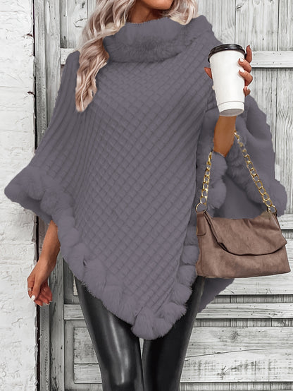Stijlvolle Warme Poncho Trui Voor Dames Met Bont Col