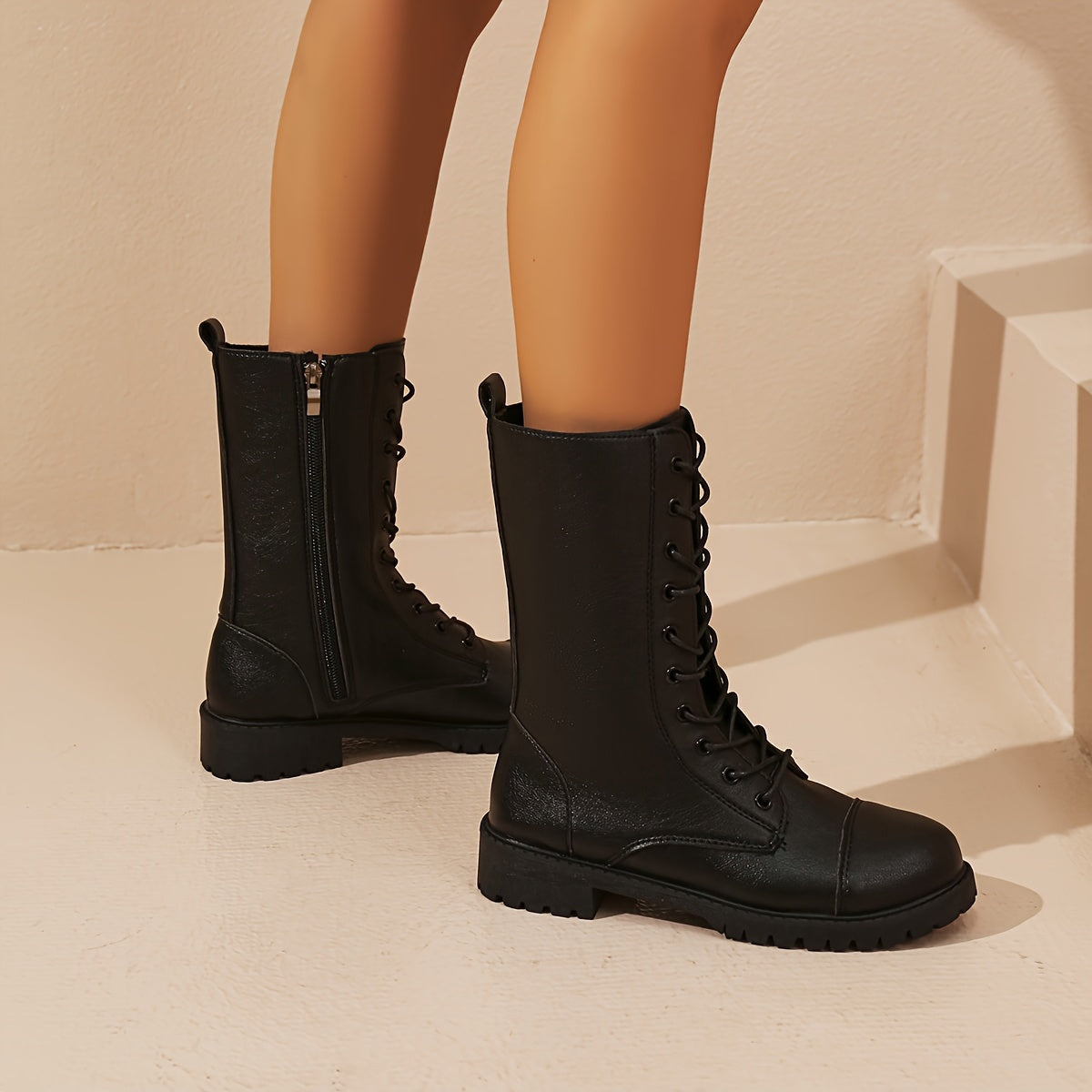 Bottes à lacets noires pour femmes avec fermeture éclair et semelle profilée confortable
