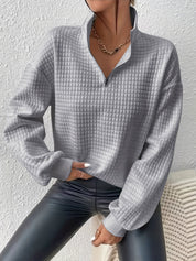 Dames Casual Sweater met Kwartrits en Wafelstructuur