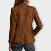 Dames Verfijnde Suède Blazer met Knoopsluiting en Revers
