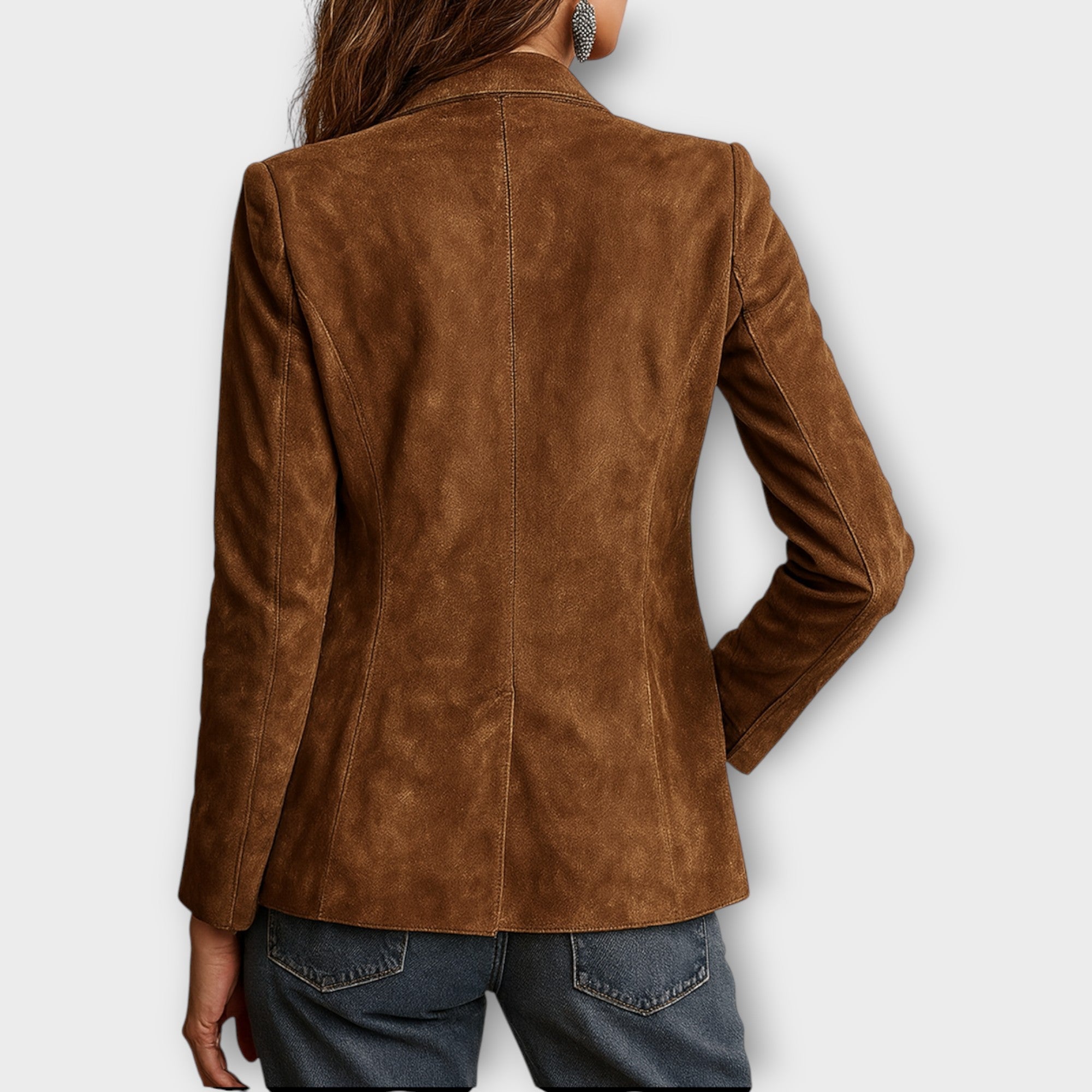 Dames Verfijnde Suède Blazer met Knoopsluiting en Revers