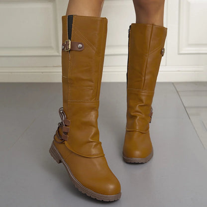 Dames Elegante Comfortabele Knielaarzen Met Gesp En Rits