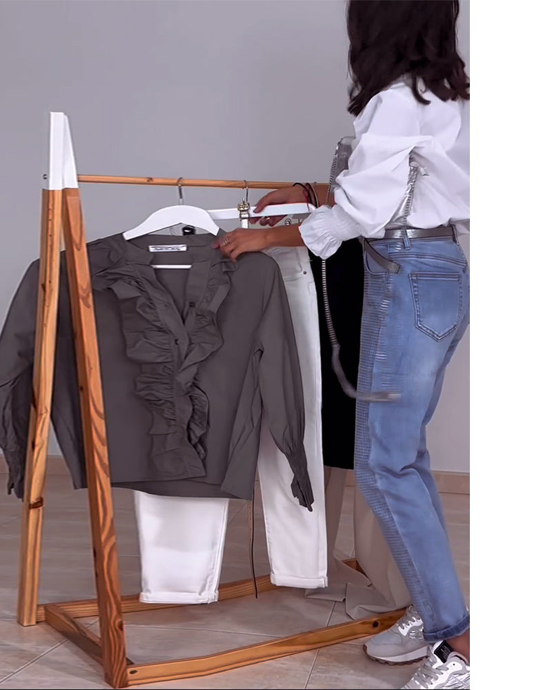 Witte Elegante Blouse Met Ruches Lange Mouwen Voor Vrouwen
