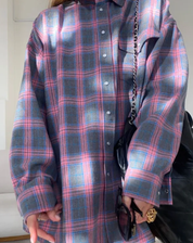 Checked Oversized Blouse with Chest Pocket for Women