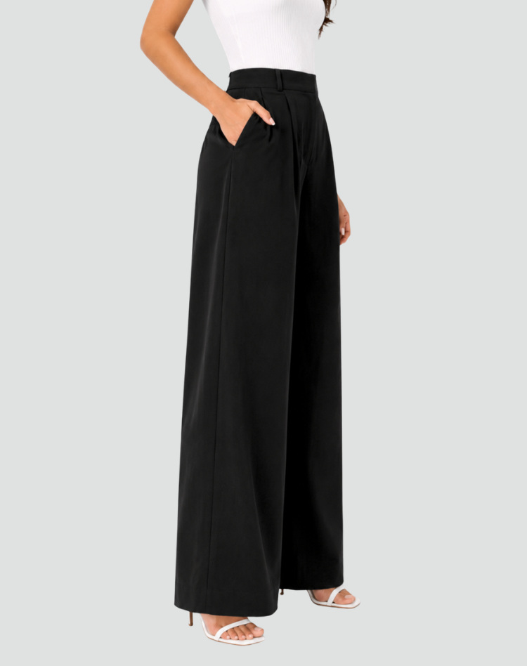 Pantalon femme à jambes larges et taille haute