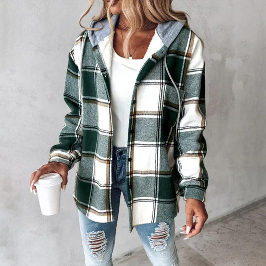 Geruite Herfst Jas Vrouwen capuchon casual