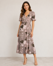 Cocktail Wrap Dress with V-Neck and Print for Women