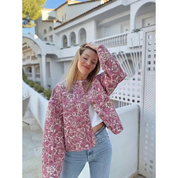 Roze Quilted Jas Met Bloemenprint En Korte Pasvorm