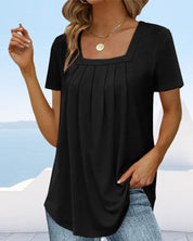 Przewiewna tunika damska z kwadratowym dekoltem i plisami