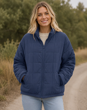 Quilted Bomber Jacket with Zipper and Side Pockets