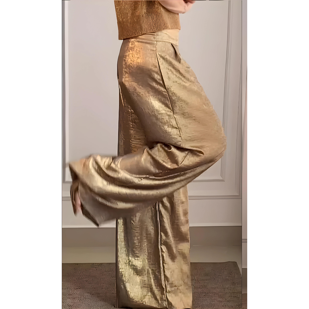 Elegante Broek Met Gouden Details En Wijde Pijpen