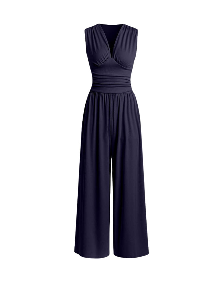 Women's Stylish Jumpsuit with Deep V-Neck and Wide Legs