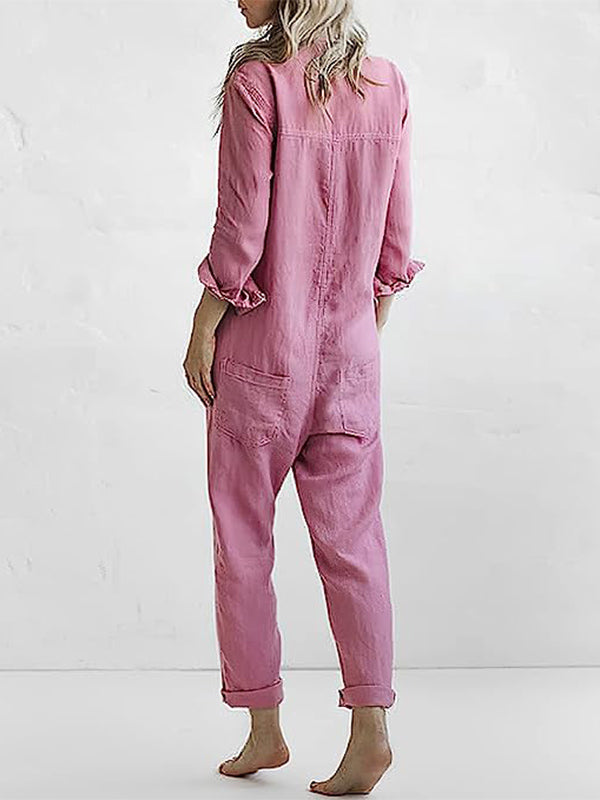 Dames Jumpsuit Met Knopen En Lange Mouwen
