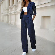 Blazer Set Met Streepjes En Wijde Broek