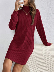 Trendy Geribde Mini Sweaterjurk Voor Dames Met Col En Lange Mouwen