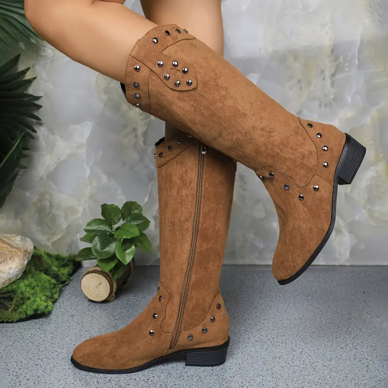 Vrouwen Bruine Winterse Kniehoge Laarzen met Parelaccenten
