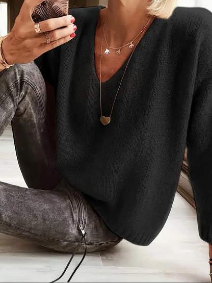 Lichte zachte dames sweater met v-hals en lange mouwen