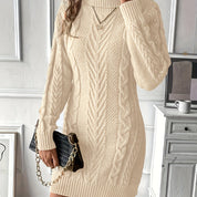 Robe pull mini col roulé chic pour femmes avec motif torsadé