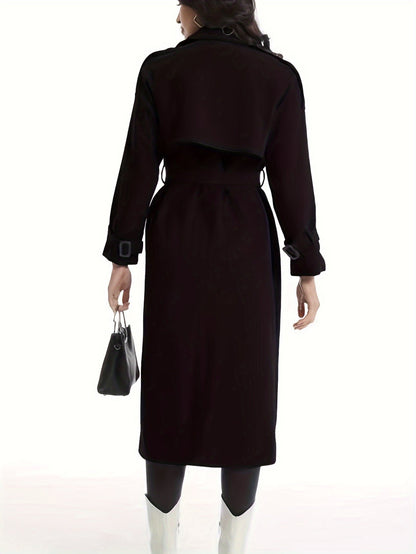 Elegante Maxi Trenchcoat Voor Dames Dubbelrijig Met Ceintuur