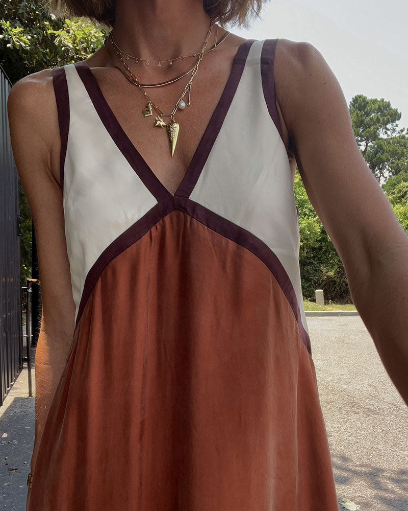 Mouwloze contrast zomerjurk voor vrouwen | Maxi