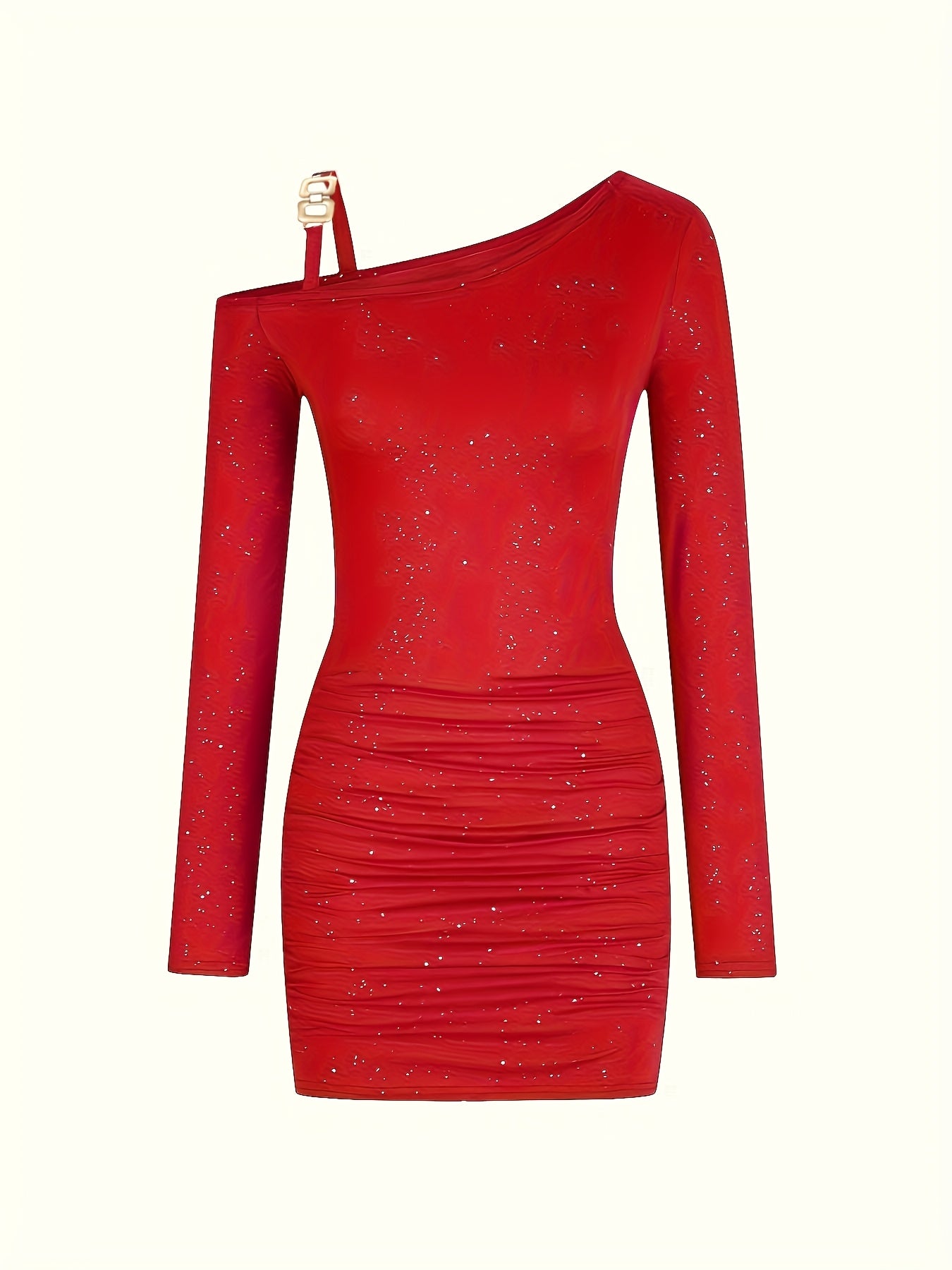 Glitter Bodycon Mini Cocktailjurk Voor Dames Met Asymmetrische Hals En Ruches