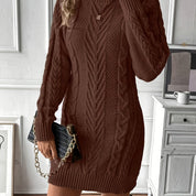 Robe pull mini col roulé chic pour femmes avec motif torsadé