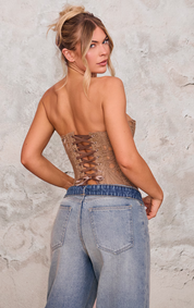 Stylish Women's Strapless Corset Top with Lace