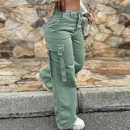 Hoge Taille Jeans Met Wijde Pijpen En Cargo Zakken Voor Vrouwen