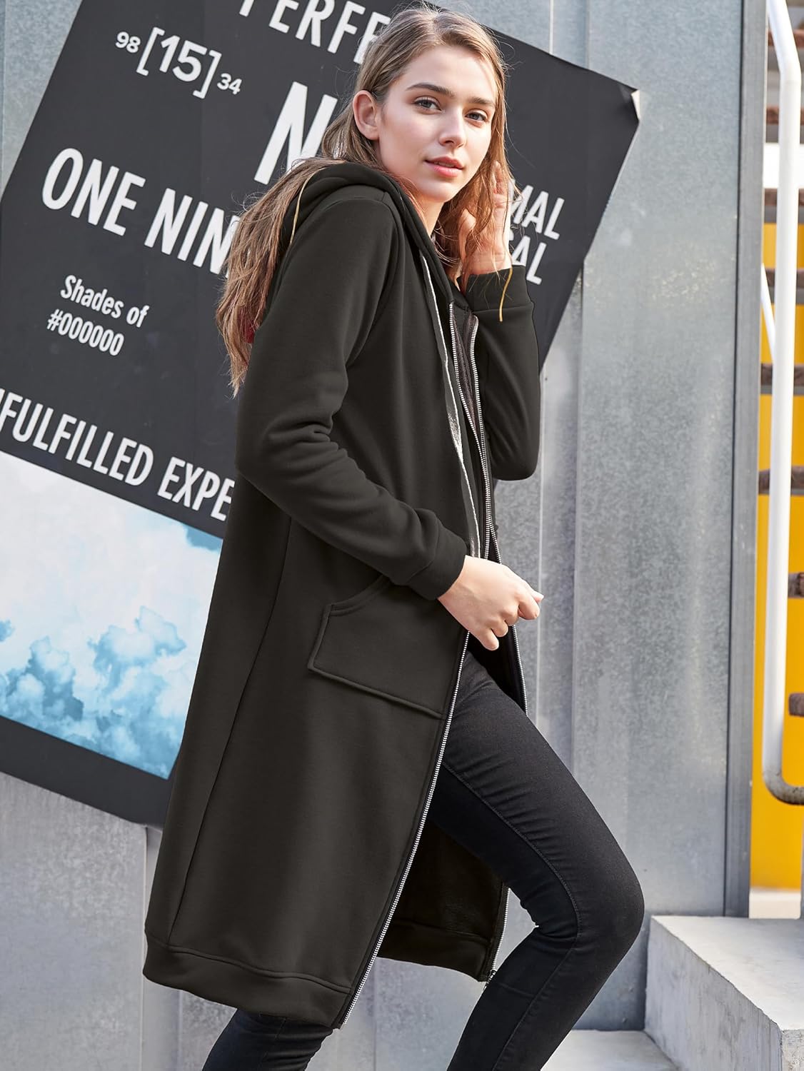 Sporty Comfortable Midi Sweater Dress with Zipper Pockets for Women