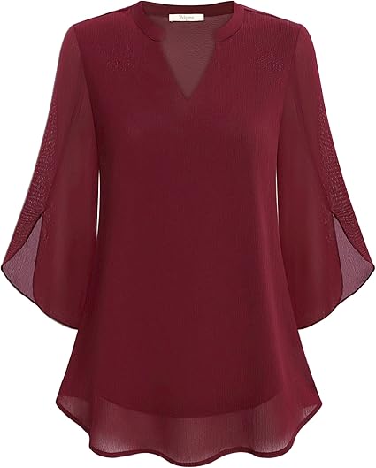Luchtige Losvallende Blouse Dames met Splitnek en Driekwartmouwen