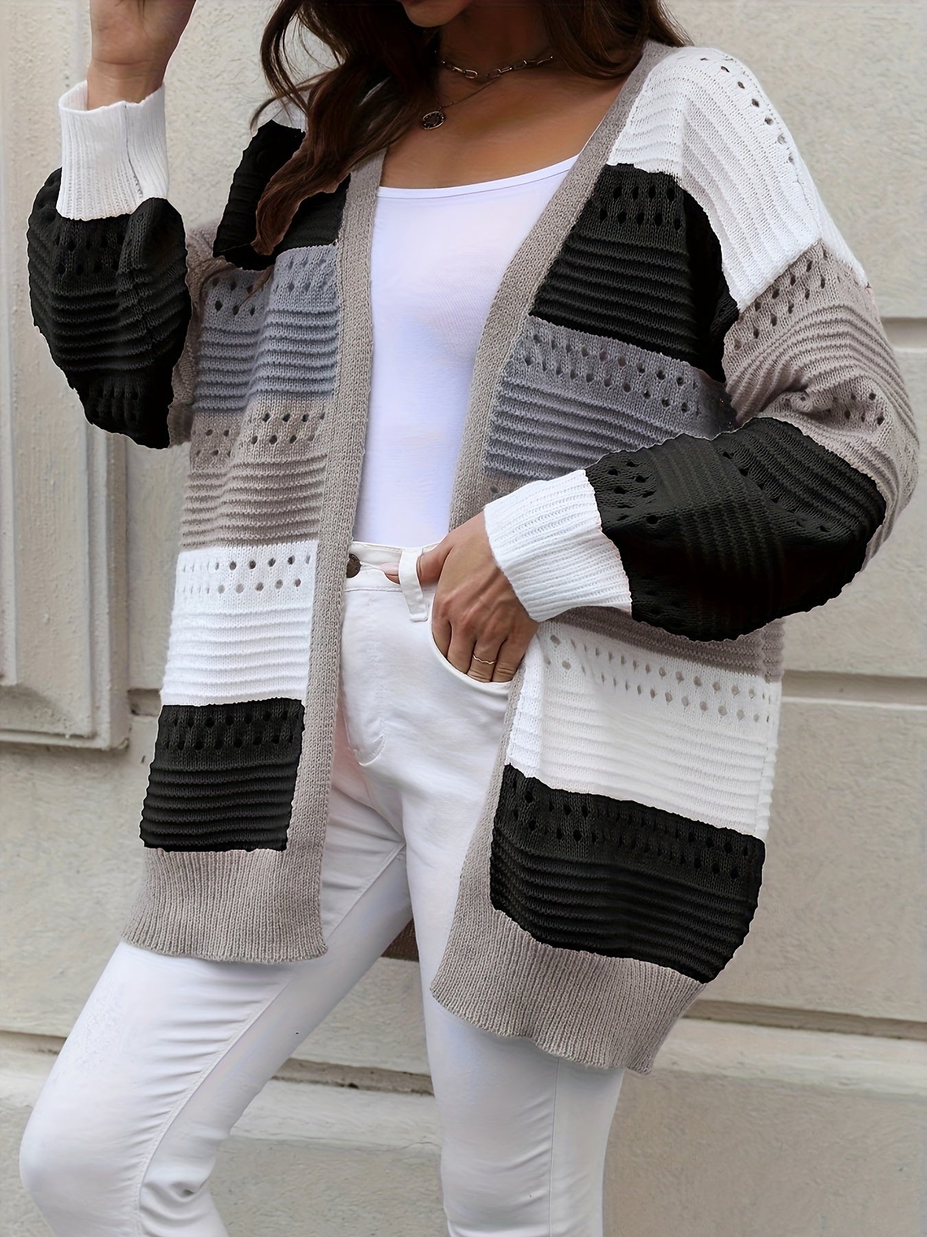Gebreid Luchtig Oversized Dames Vest Gestreept