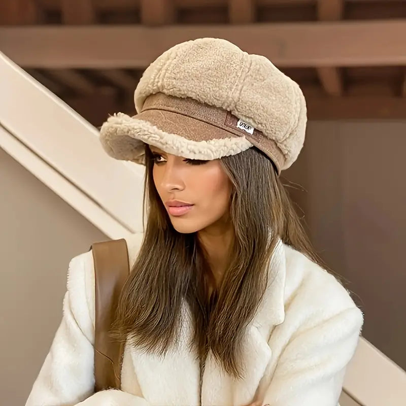 Warm Knitted Cable Pattern Winter Hat for Women