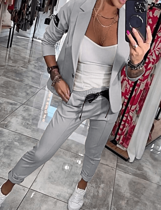 Casual Dames Tweedelig Blazer Set met Joggingbroek