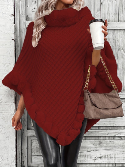 Stijlvolle Warme Poncho Trui Voor Dames Met Bont Col
