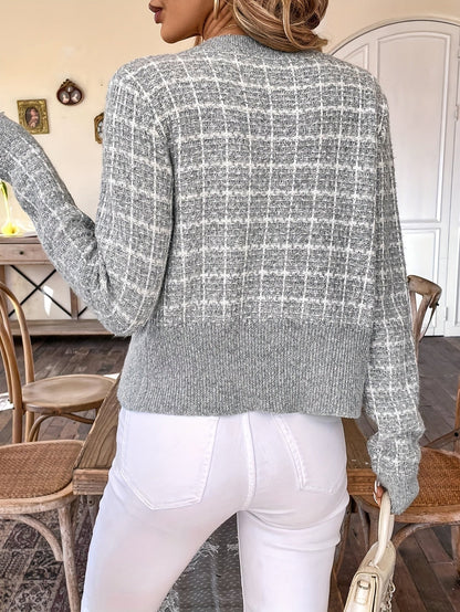 Geruite Gebreide Cardigan met Knoopsluiting voor Vrouwen