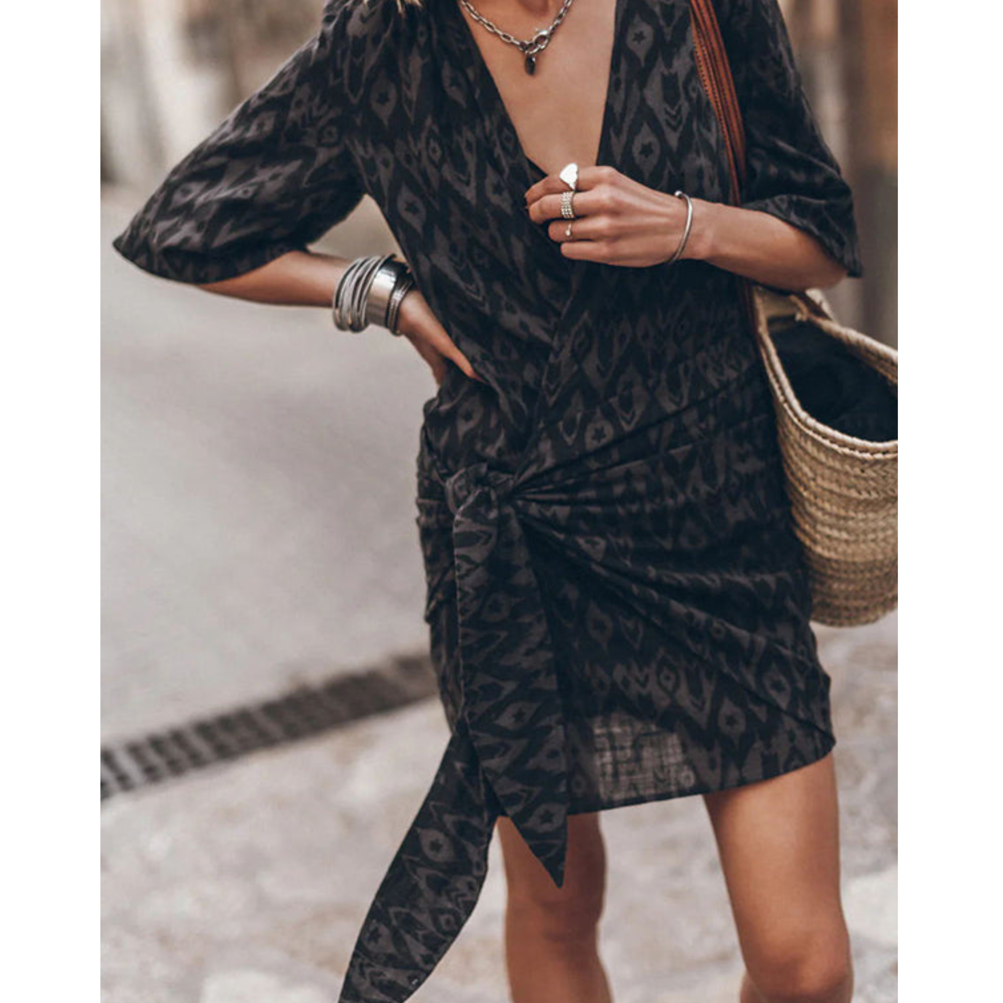 Linen Beach Dress for Women with Wrap Design