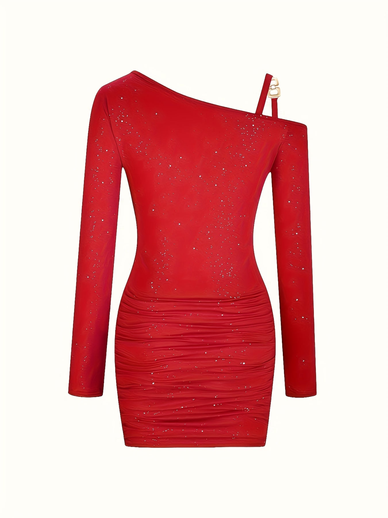 Glitter Bodycon Mini Cocktailjurk Voor Dames Met Asymmetrische Hals En Ruches