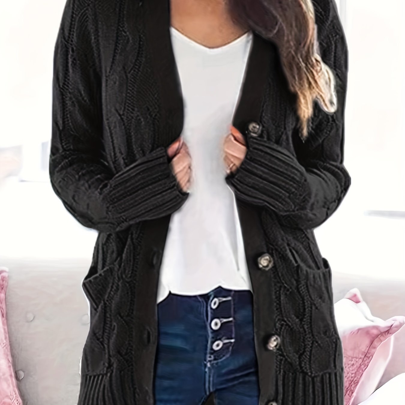 Kabelgebreid Warm Dames Vest Met Knopen