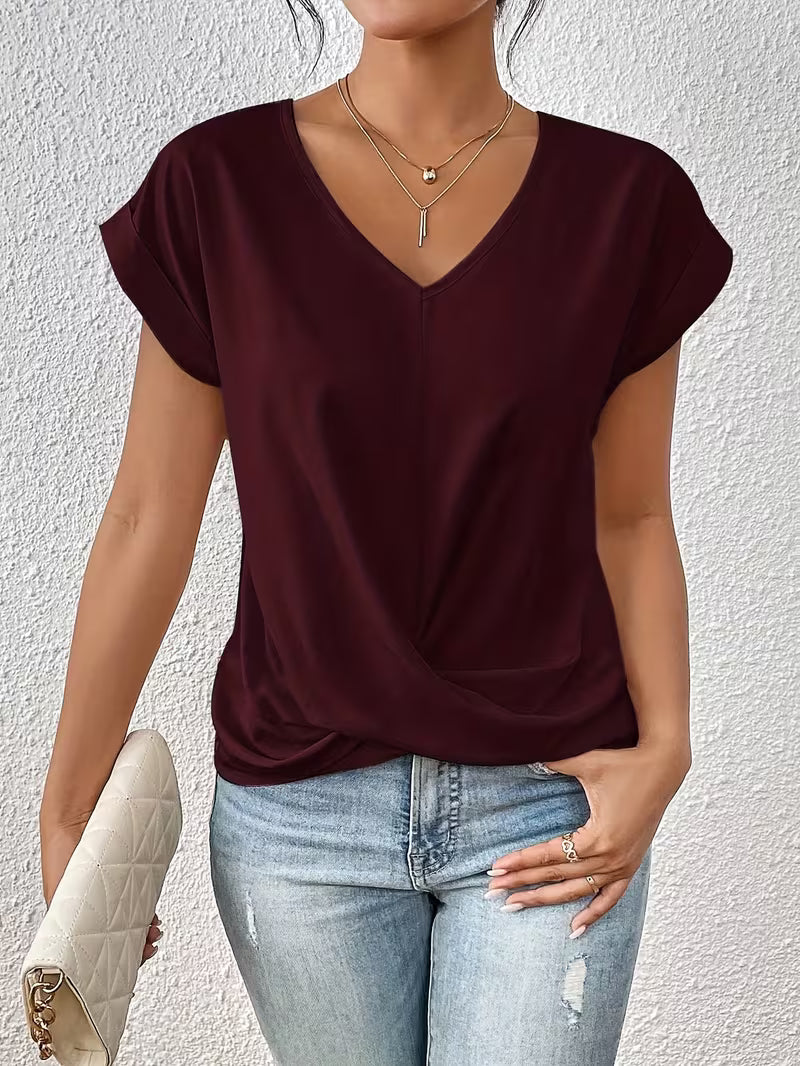 Elegant V-Neck Top with Twisted Detail for Women