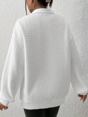 Dames Casual Sweater met Kwartrits en Wafelstructuur