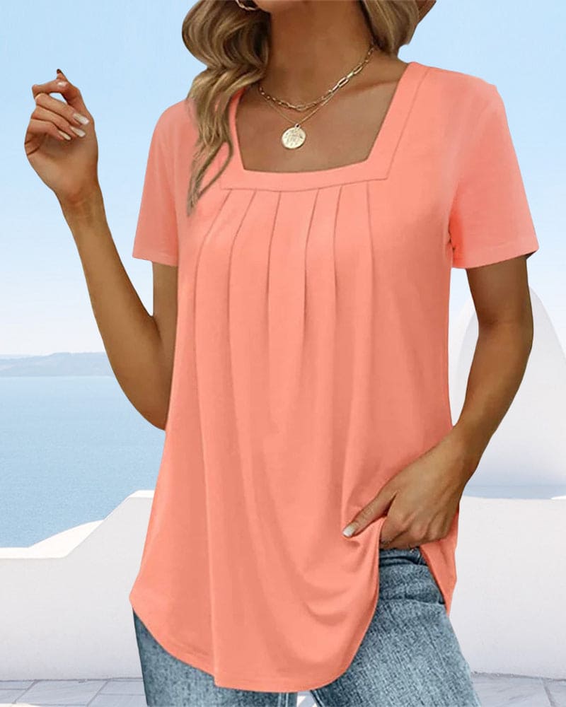 Przewiewna tunika damska z kwadratowym dekoltem i plisami