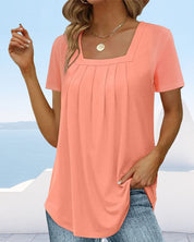 Przewiewna tunika damska z kwadratowym dekoltem i plisami