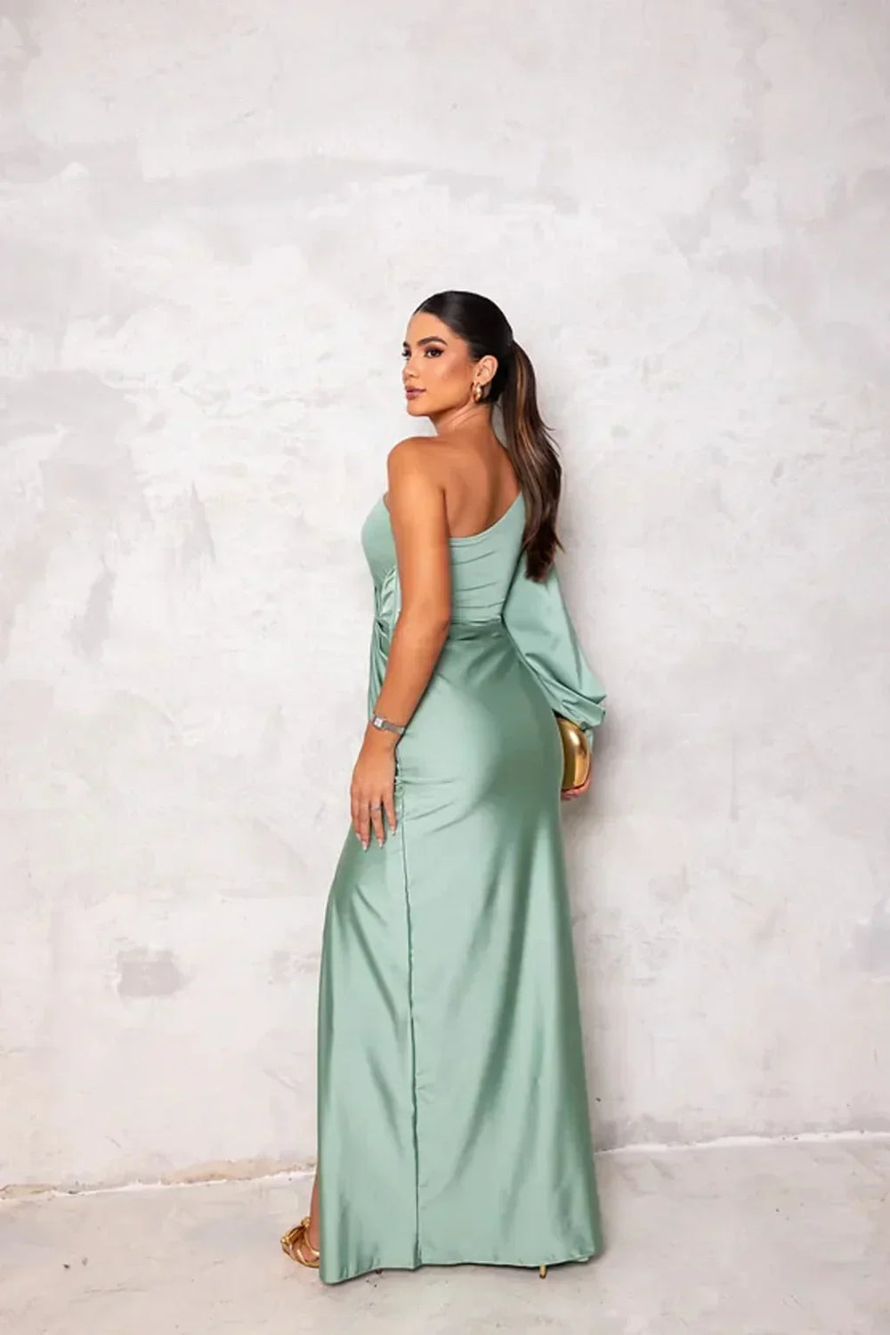 Robe de gala maxi élégante femme avec une épaule et fente
