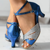 Women's Glitter Sandals with Cross Straps and Heel