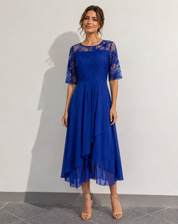 Robe midi élégante femme avec dentelle et coupe fluide confortable